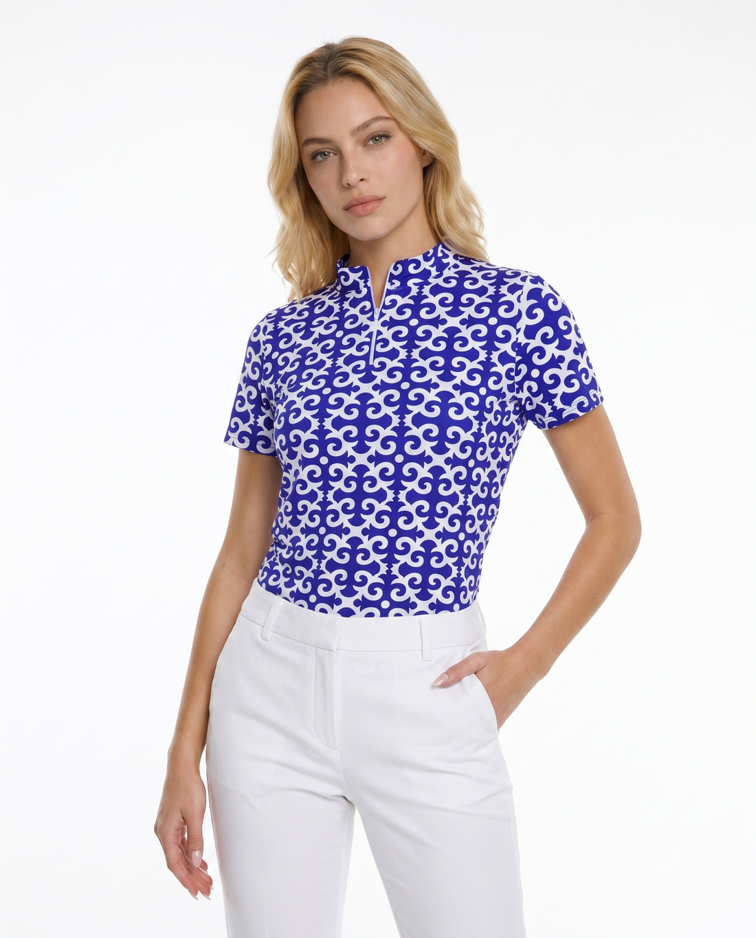Gazebo Short Sleeve Zip Mock Top 85Z19