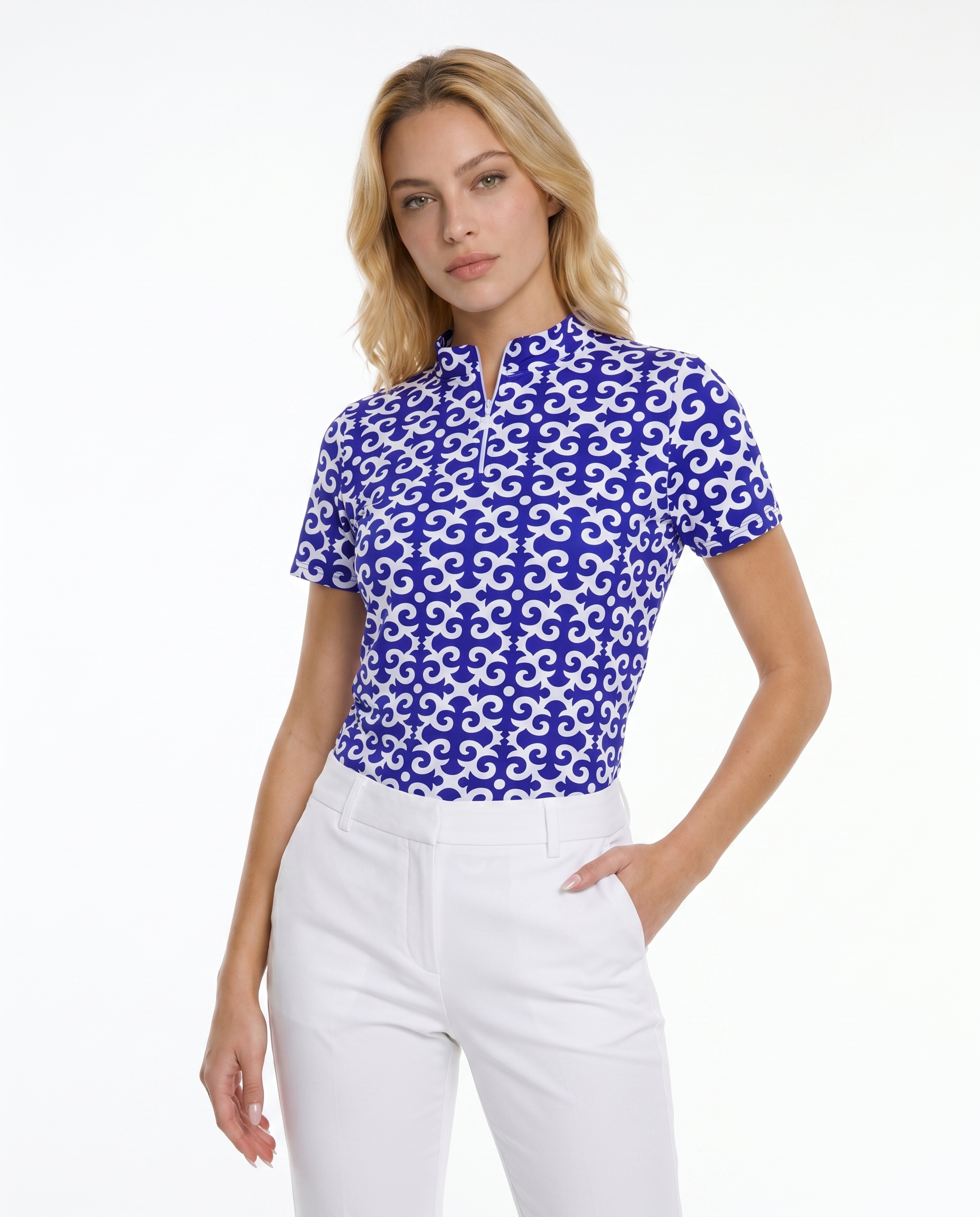Gazebo Short Sleeve Zip Mock Top 85Z19