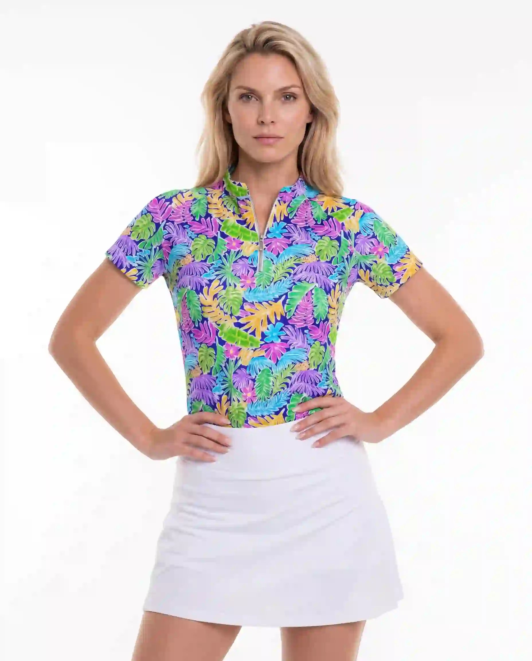 Deep Forest Short Sleeve Zip Mock Top 85Z44