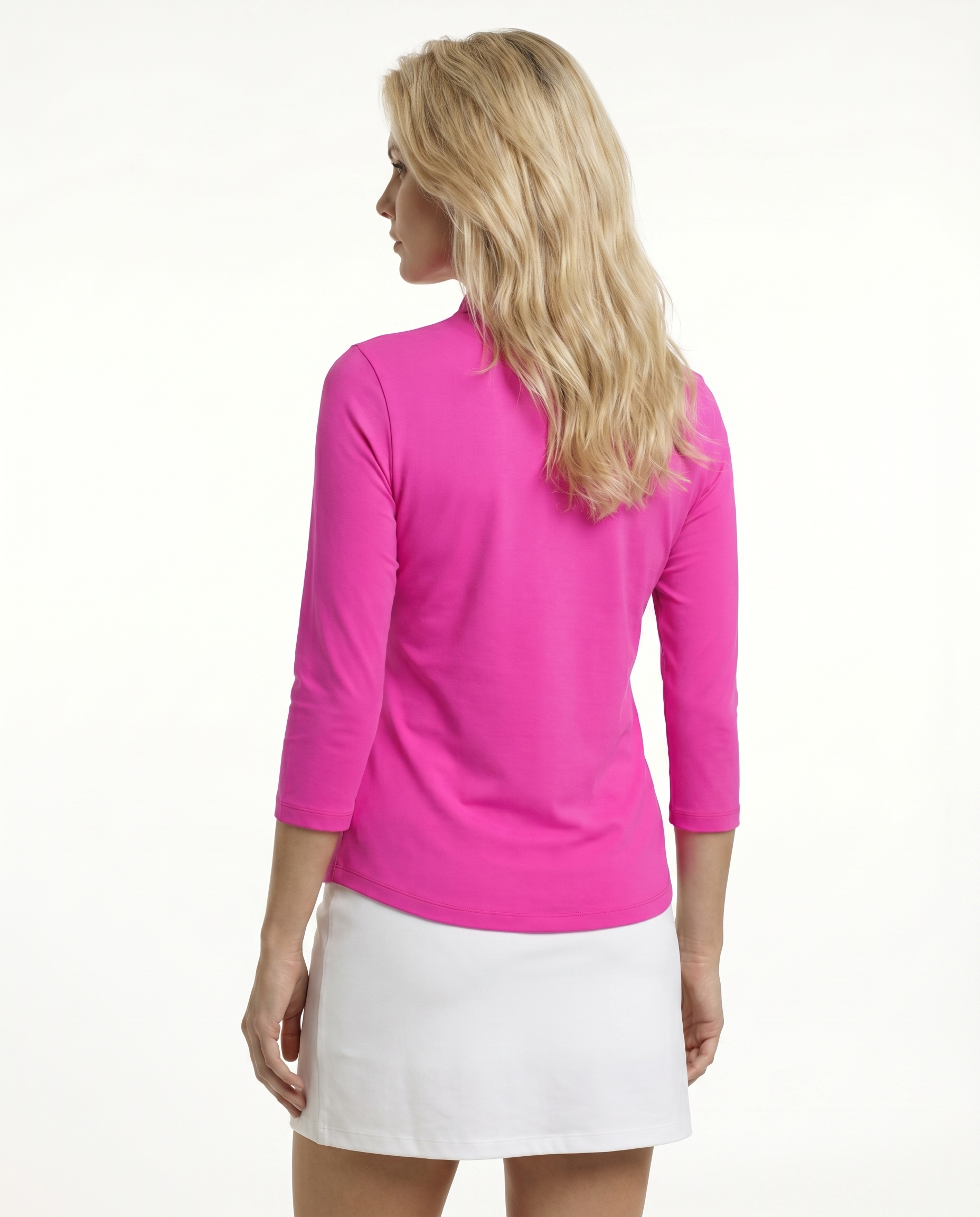 Solid 3/4 Sleeve Ruffle Placket Mock Top 9900
