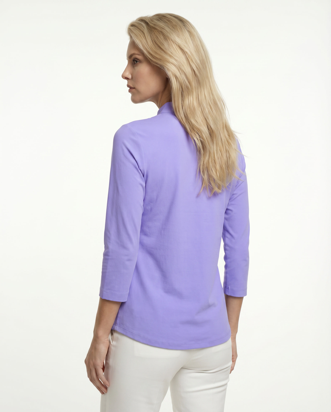 Solid 3/4 Sleeve Ruffle Placket Mock Top 9900