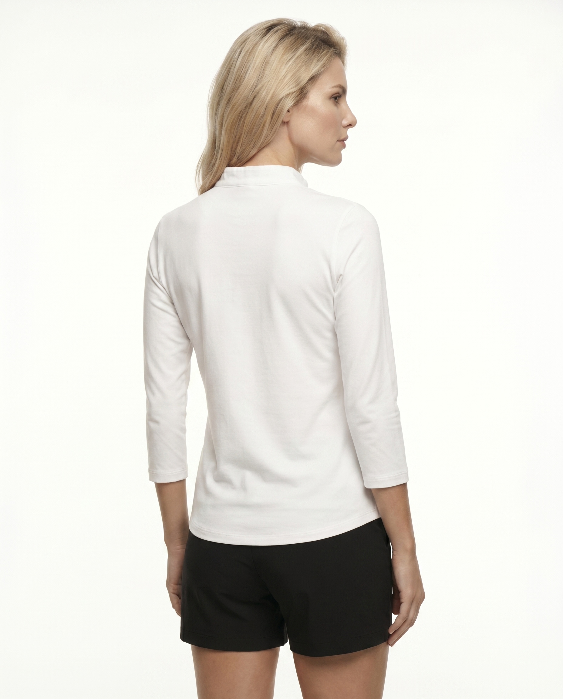 Solid 3/4 Sleeve Ruffle Placket Mock Top 9900