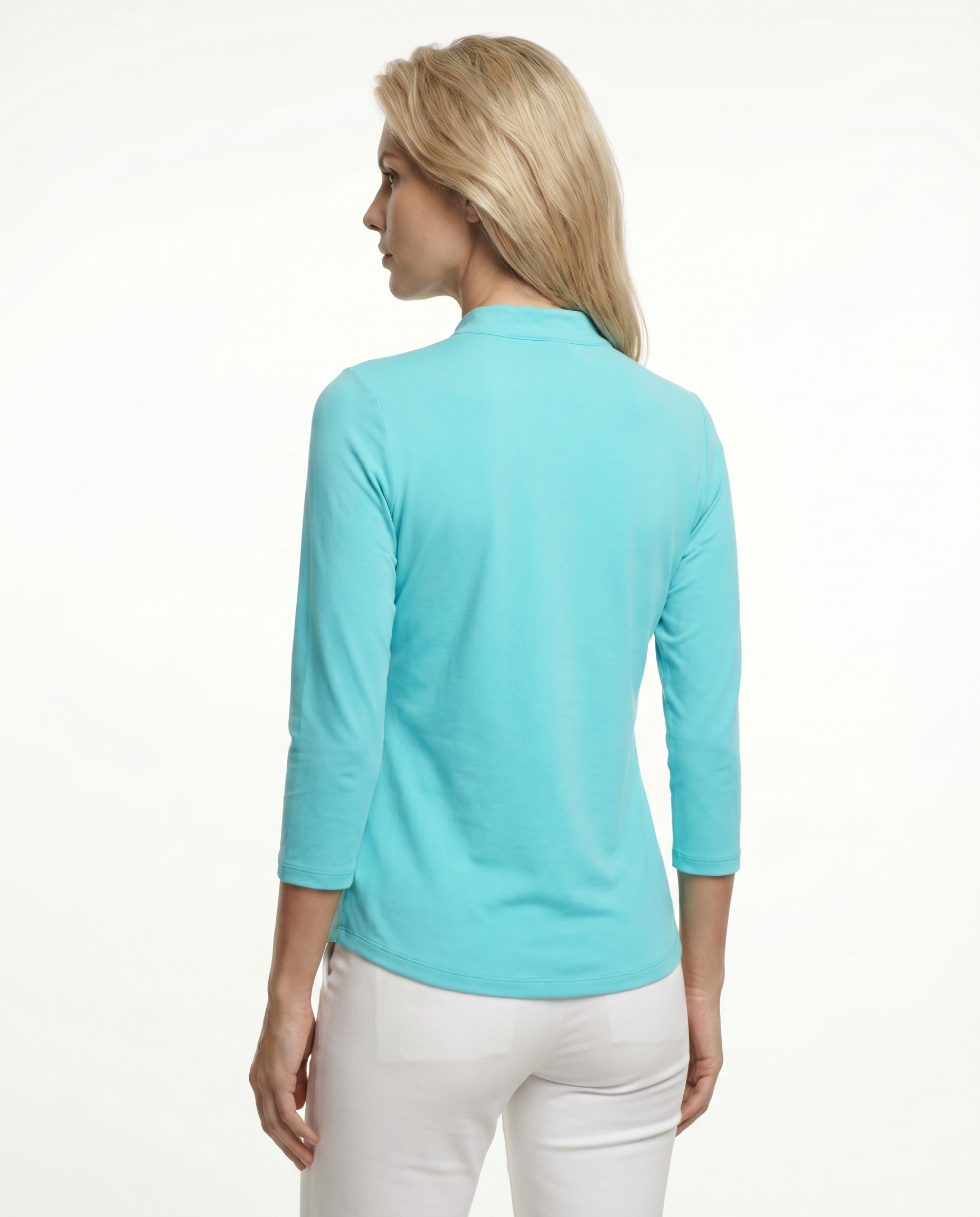 Solid 3/4 Sleeve Ruffle Placket Mock Top 9900