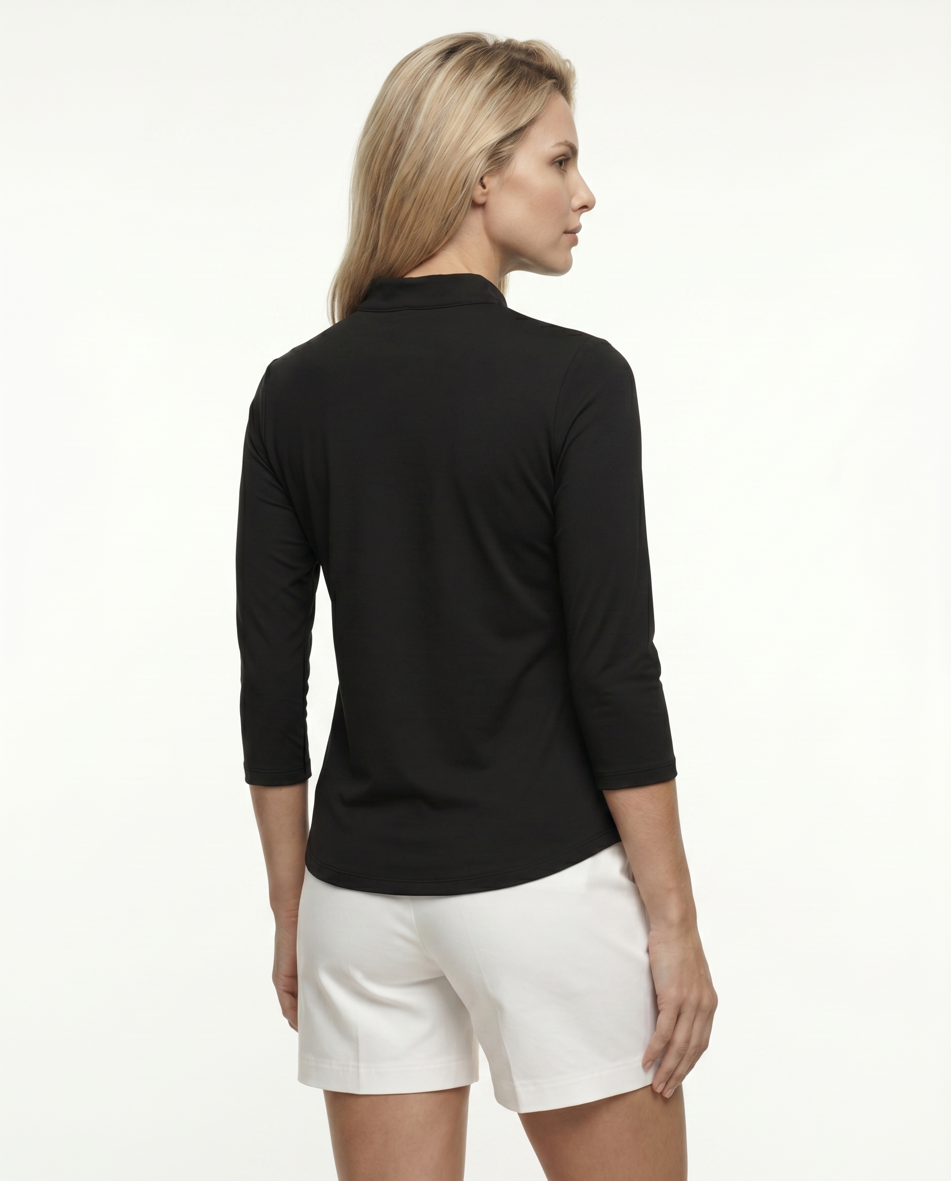 Solid 3/4 Sleeve Ruffle Placket Mock Top 9900