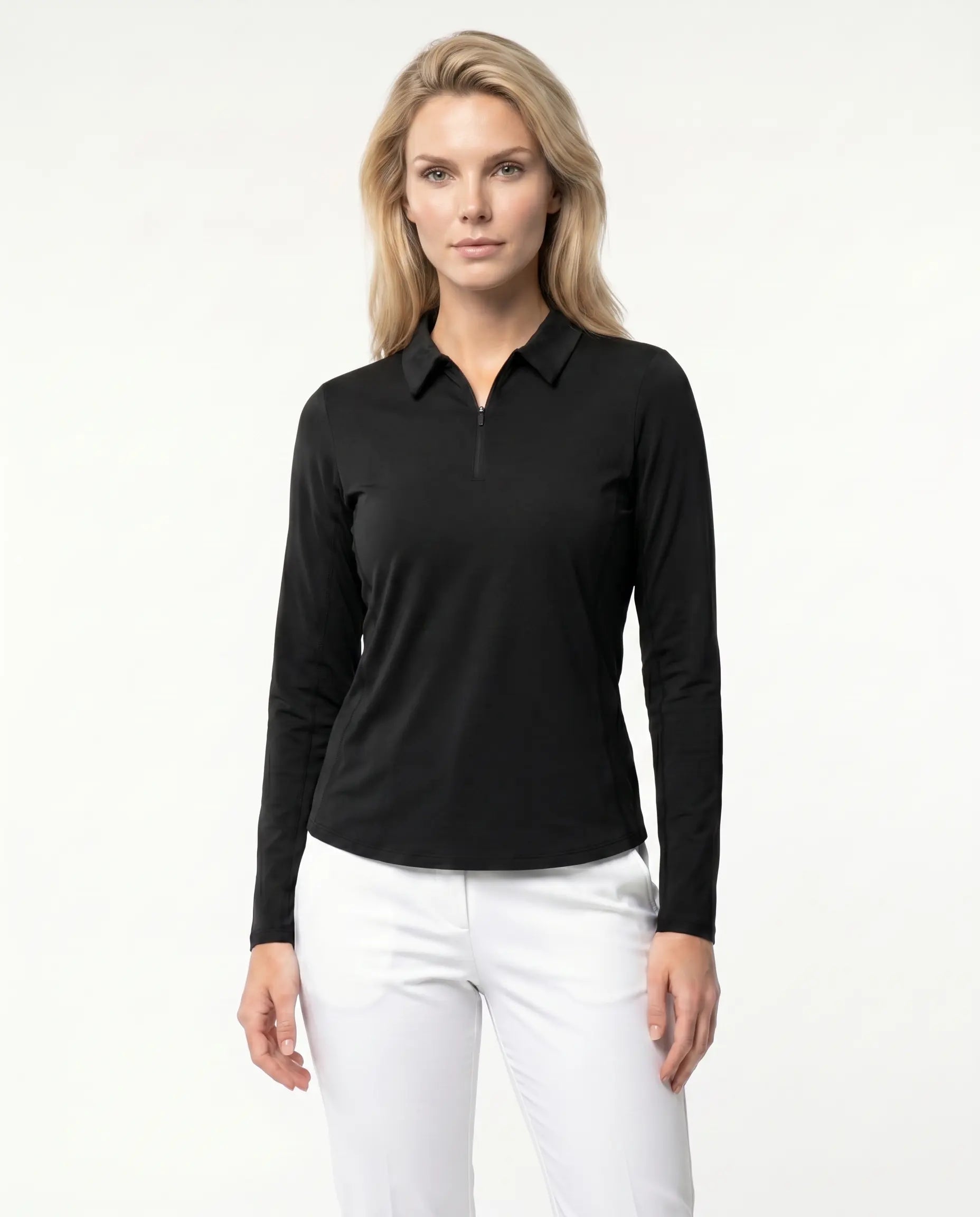 Solid Long Sleeve Polo Top 8400