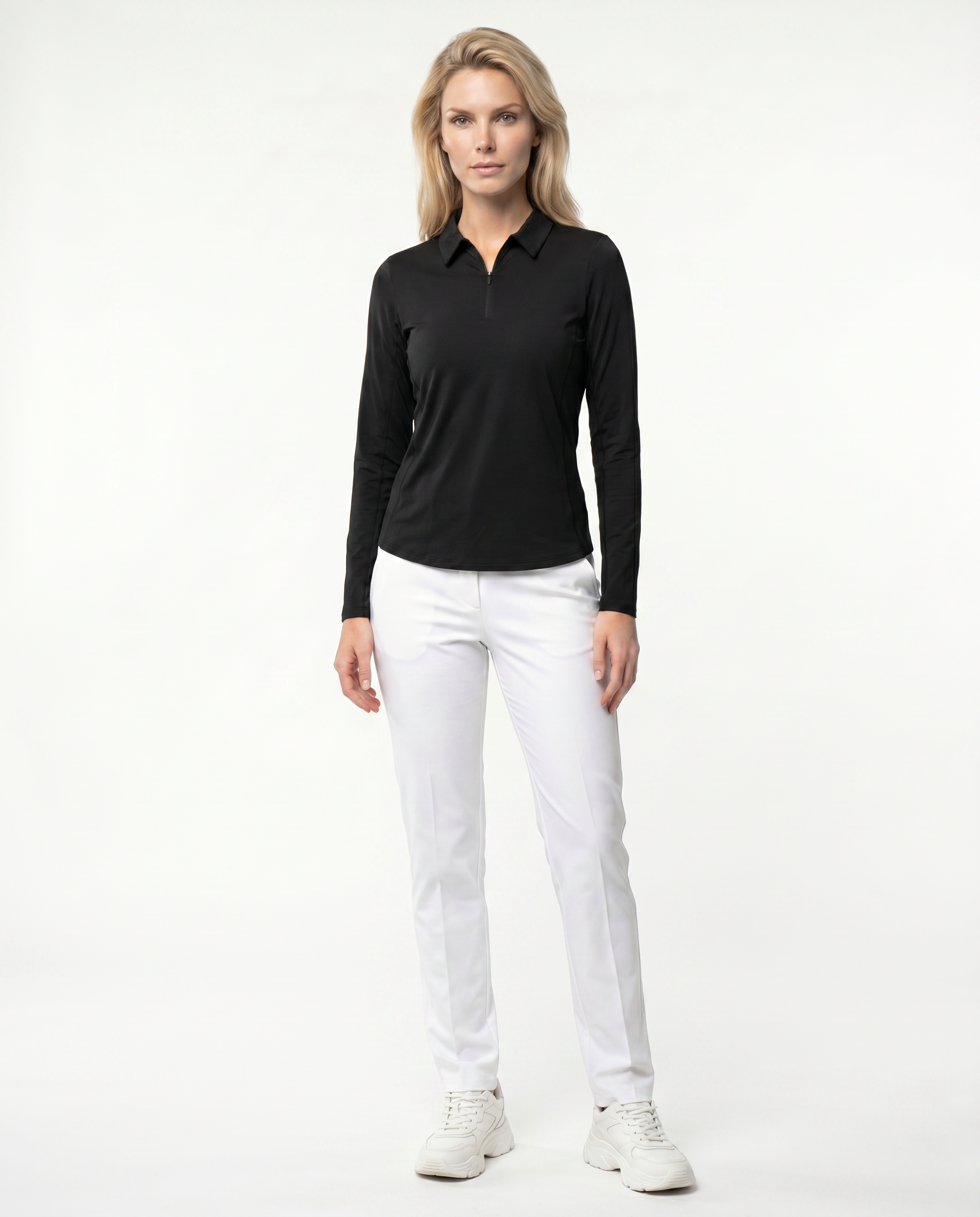 Solid Long Sleeve Polo Top 8400