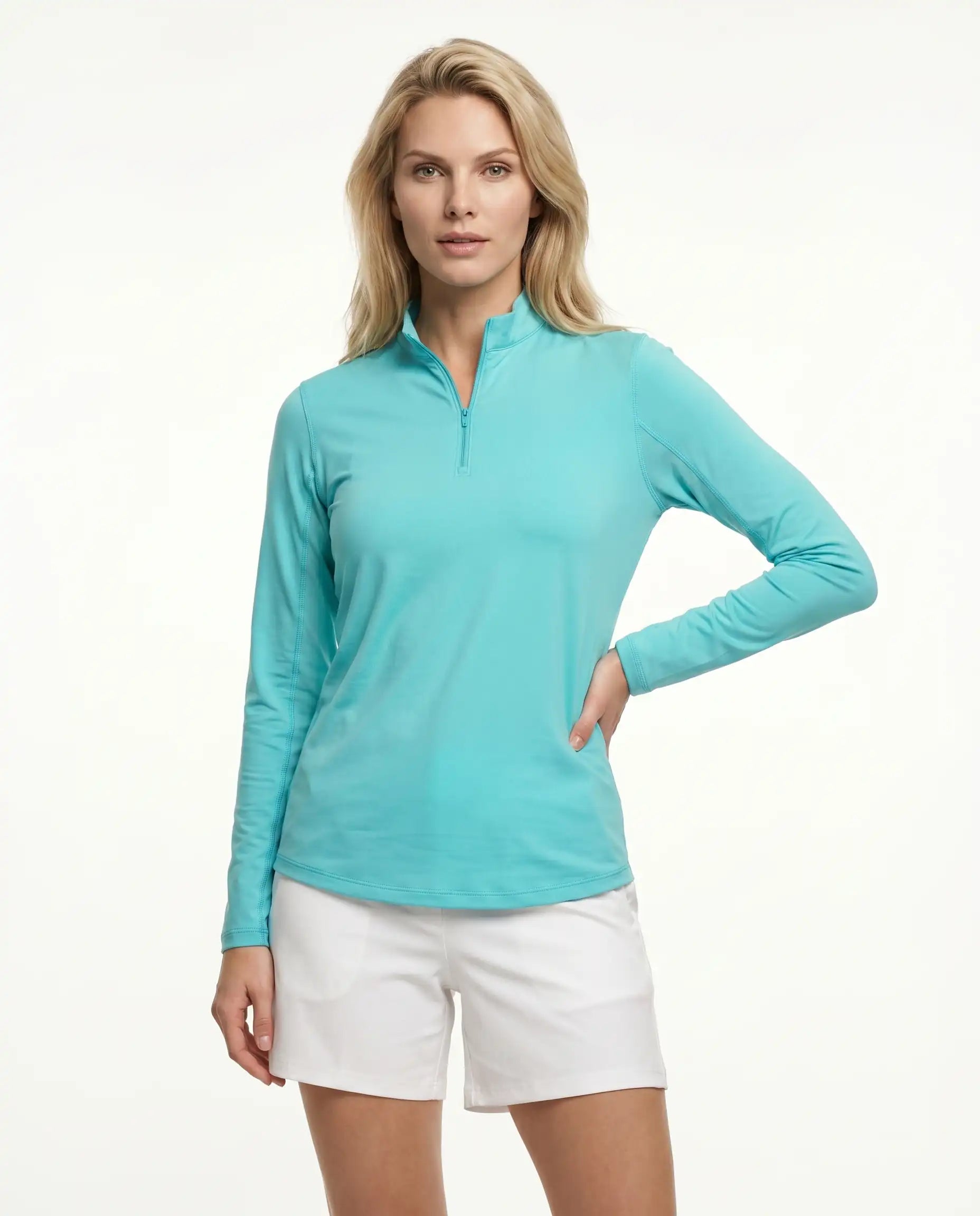 Solid Long Sleeve Zip Mock Top 8600