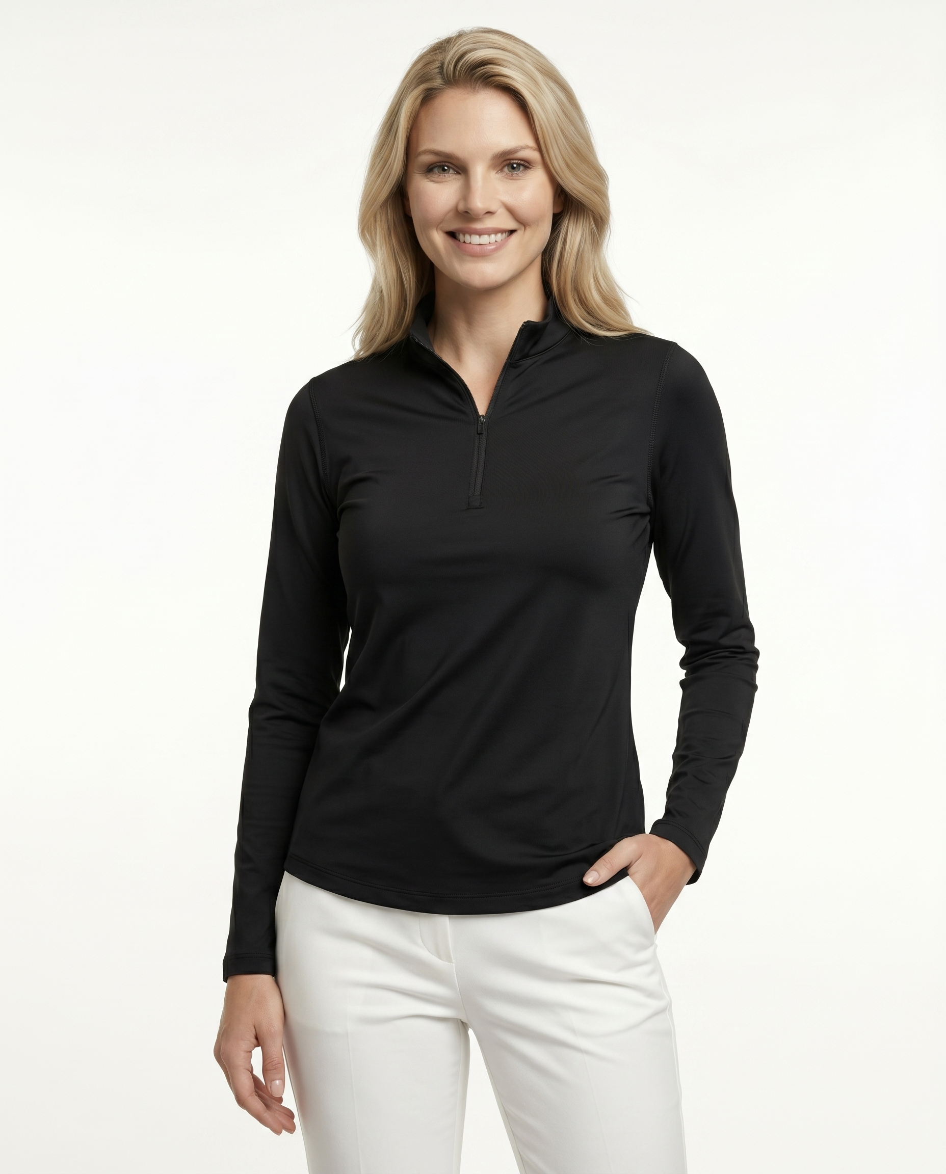 Solid Long Sleeve Zip Mock Top 8600