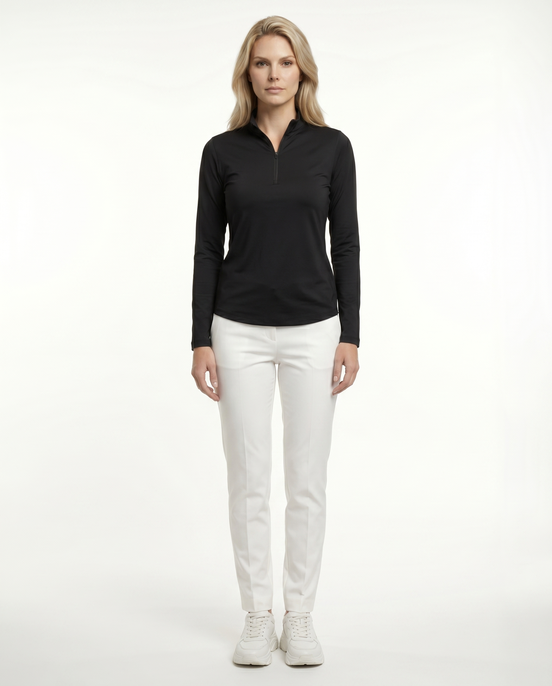 Solid Long Sleeve Zip Mock Top 8600
