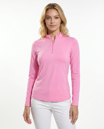 Solid Long Sleeve Zip Mock Top 8600