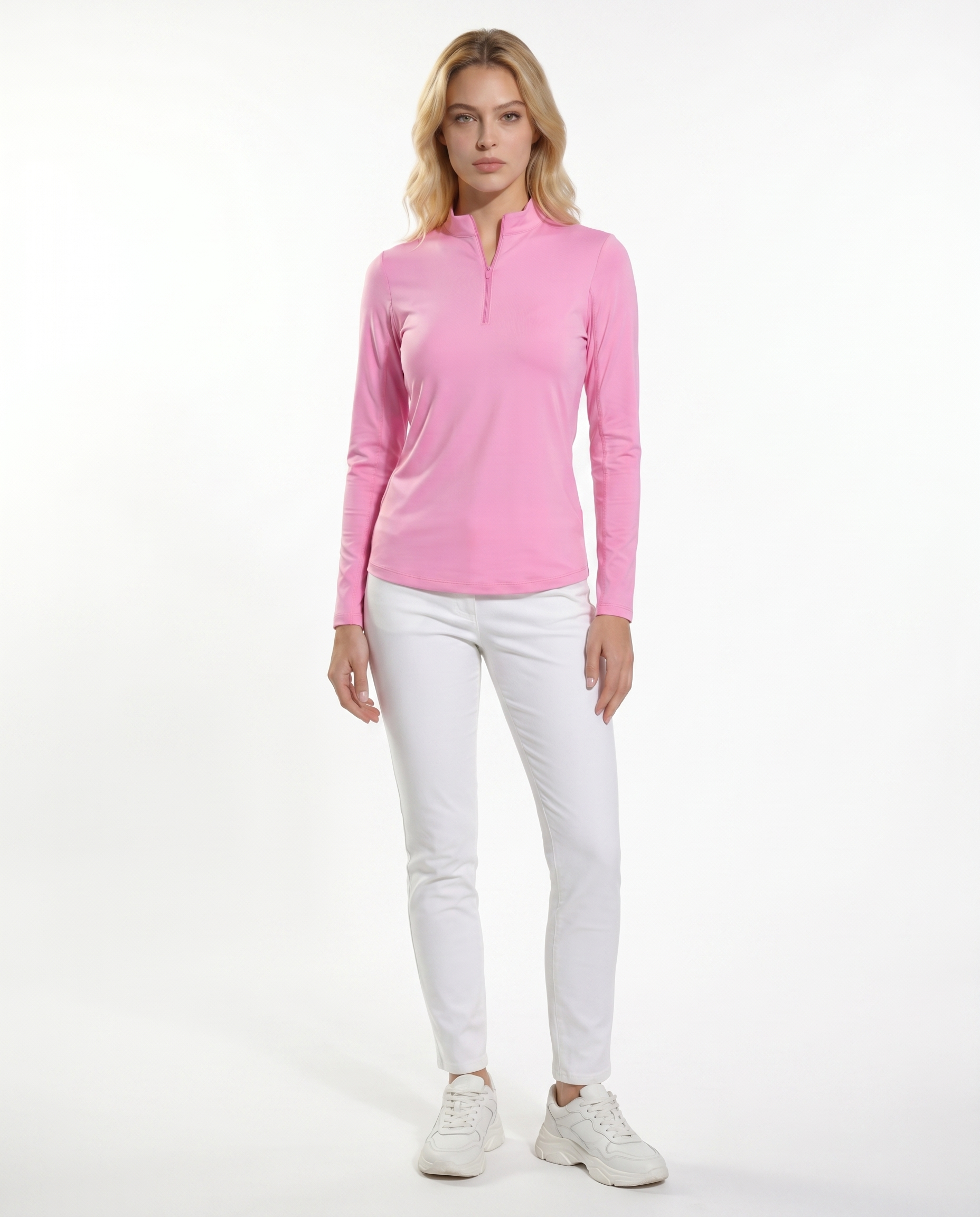 Solid Long Sleeve Zip Mock Top 8600