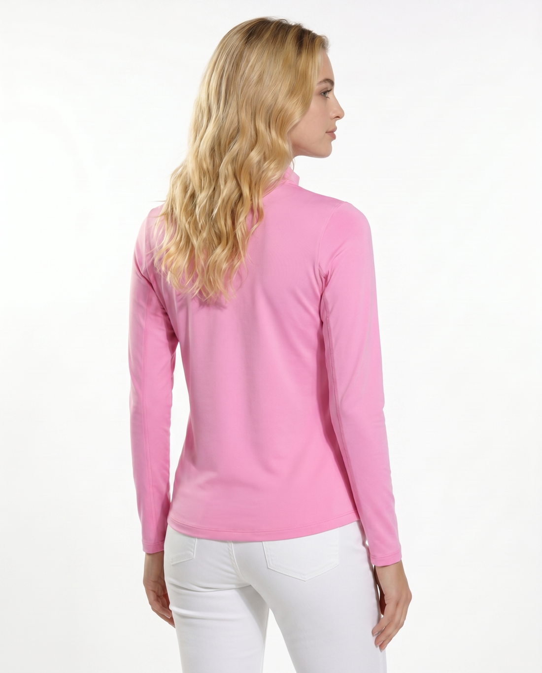 Solid Long Sleeve Zip Mock Top 8600
