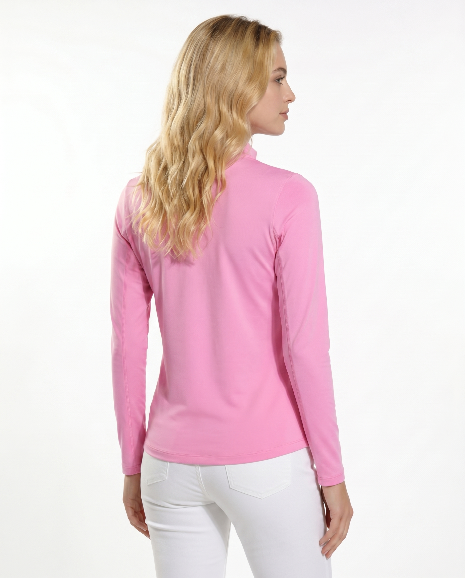 Solid Long Sleeve Zip Mock Top 8600