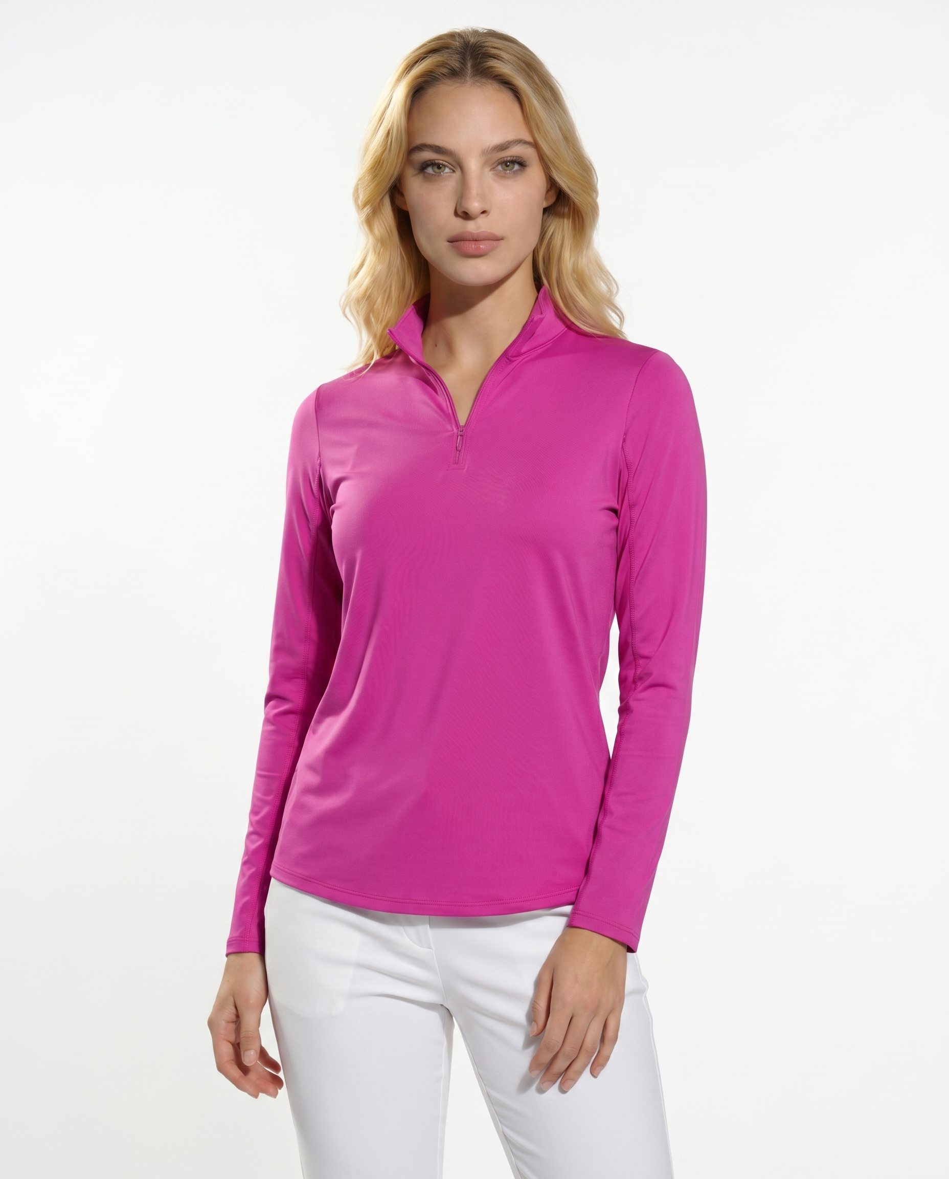 Solid Long Sleeve Zip Mock Top 8600