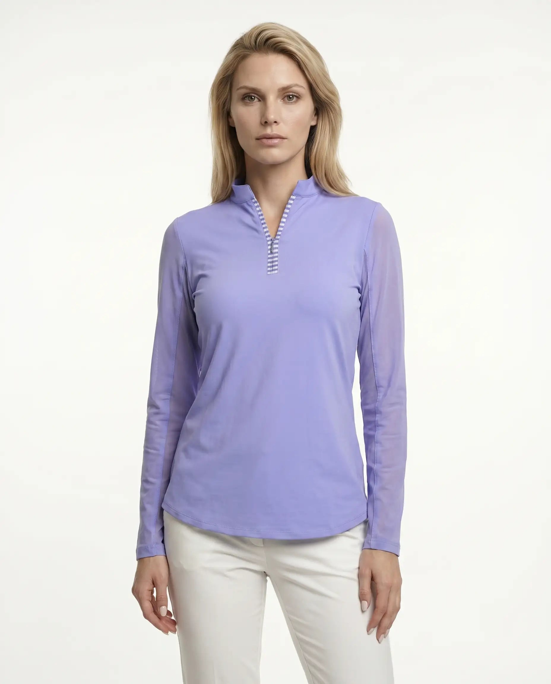 Solid Long Sleeve Zip Mock Top 8600v1