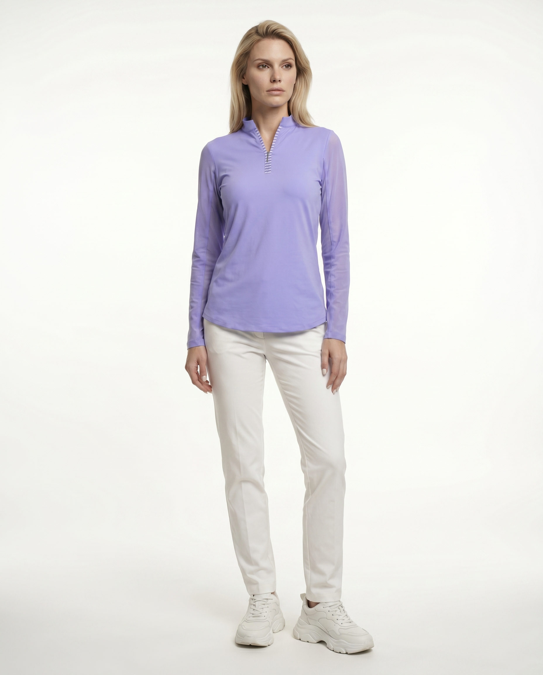 Solid Long Sleeve Zip Mock Top 8600v1
