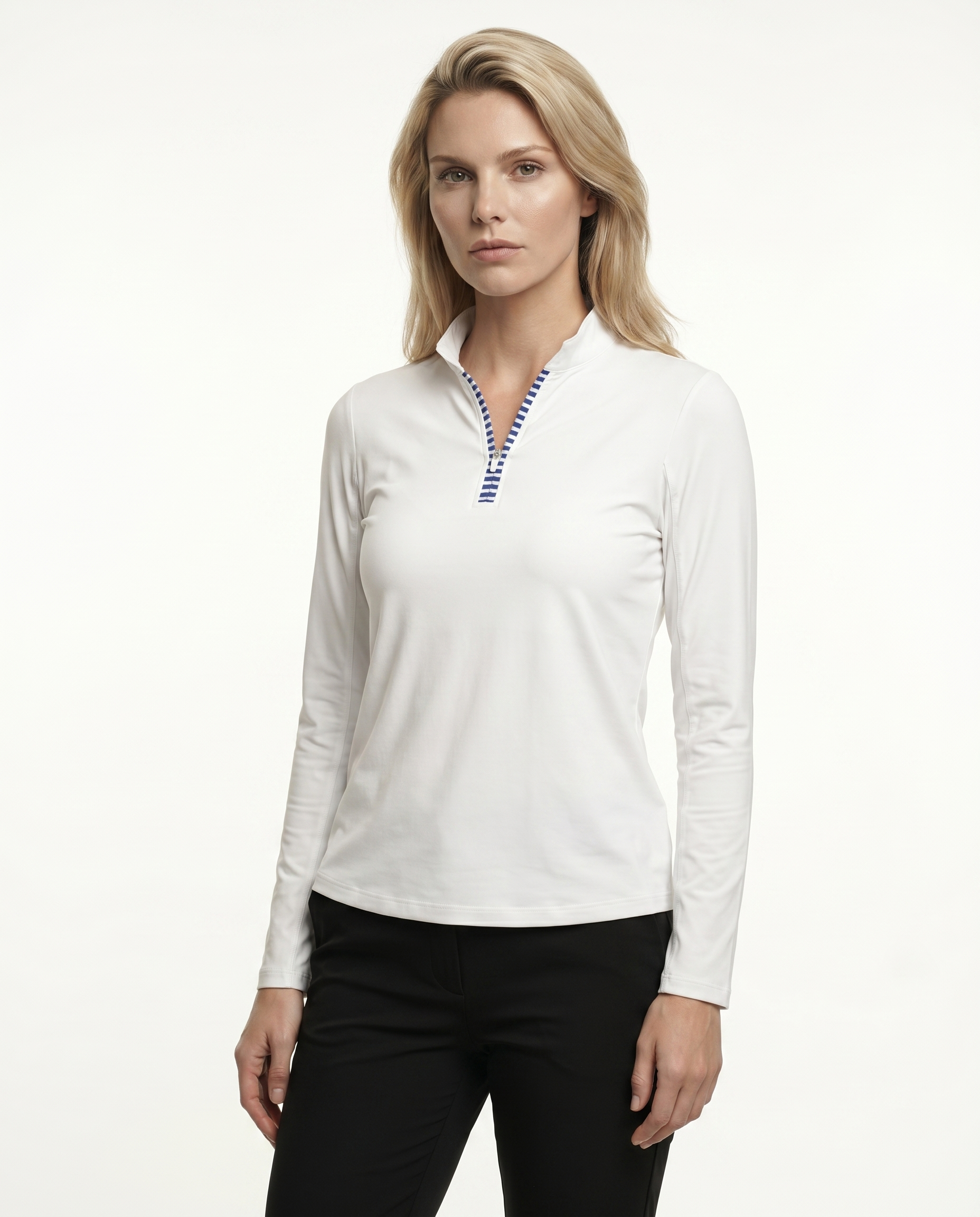 Solid Long Sleeve Zip Mock Top 8600v1