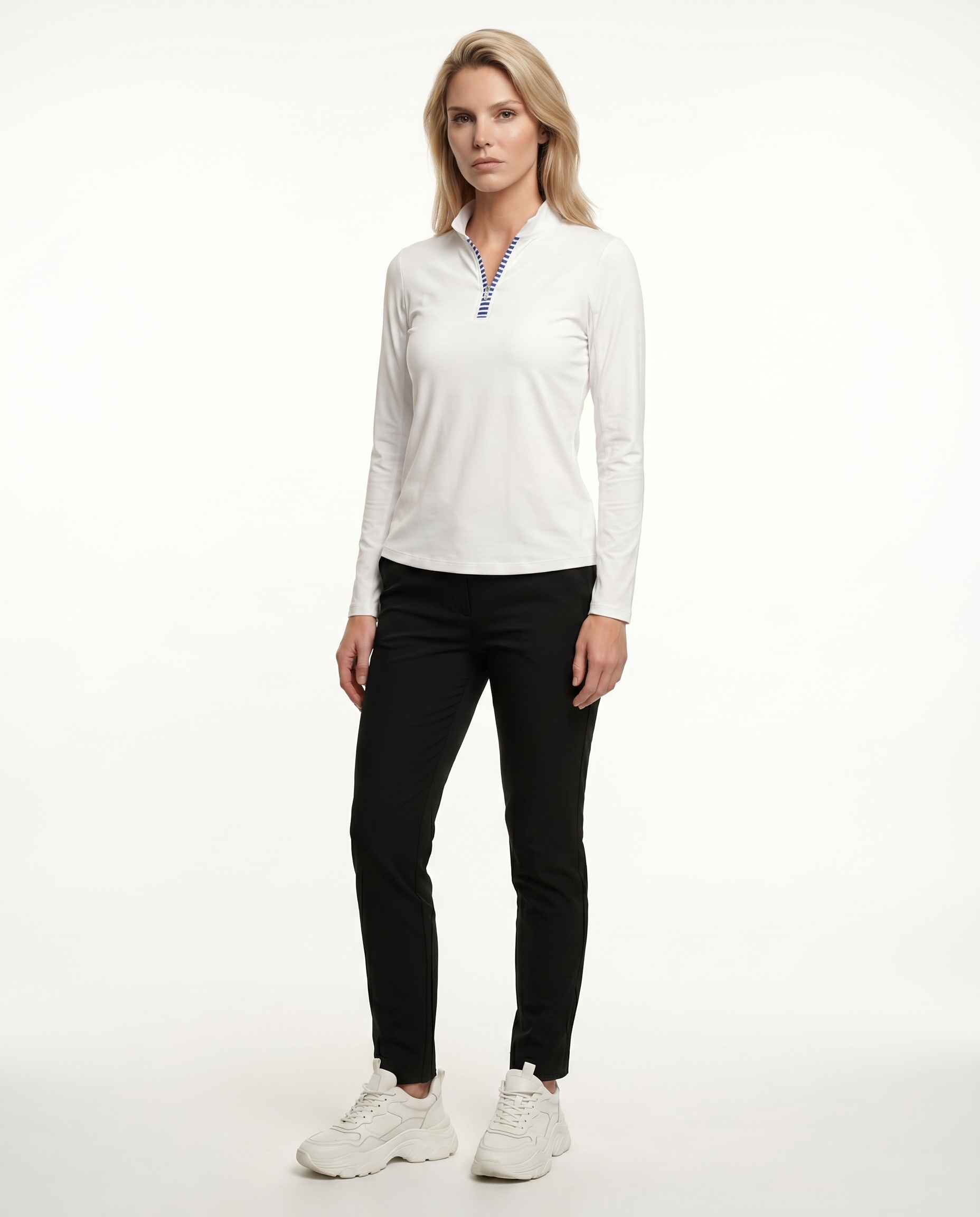 Solid Long Sleeve Zip Mock Top 8600v1