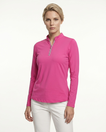 Solid Long Sleeve Zip Mock Top 8600v1