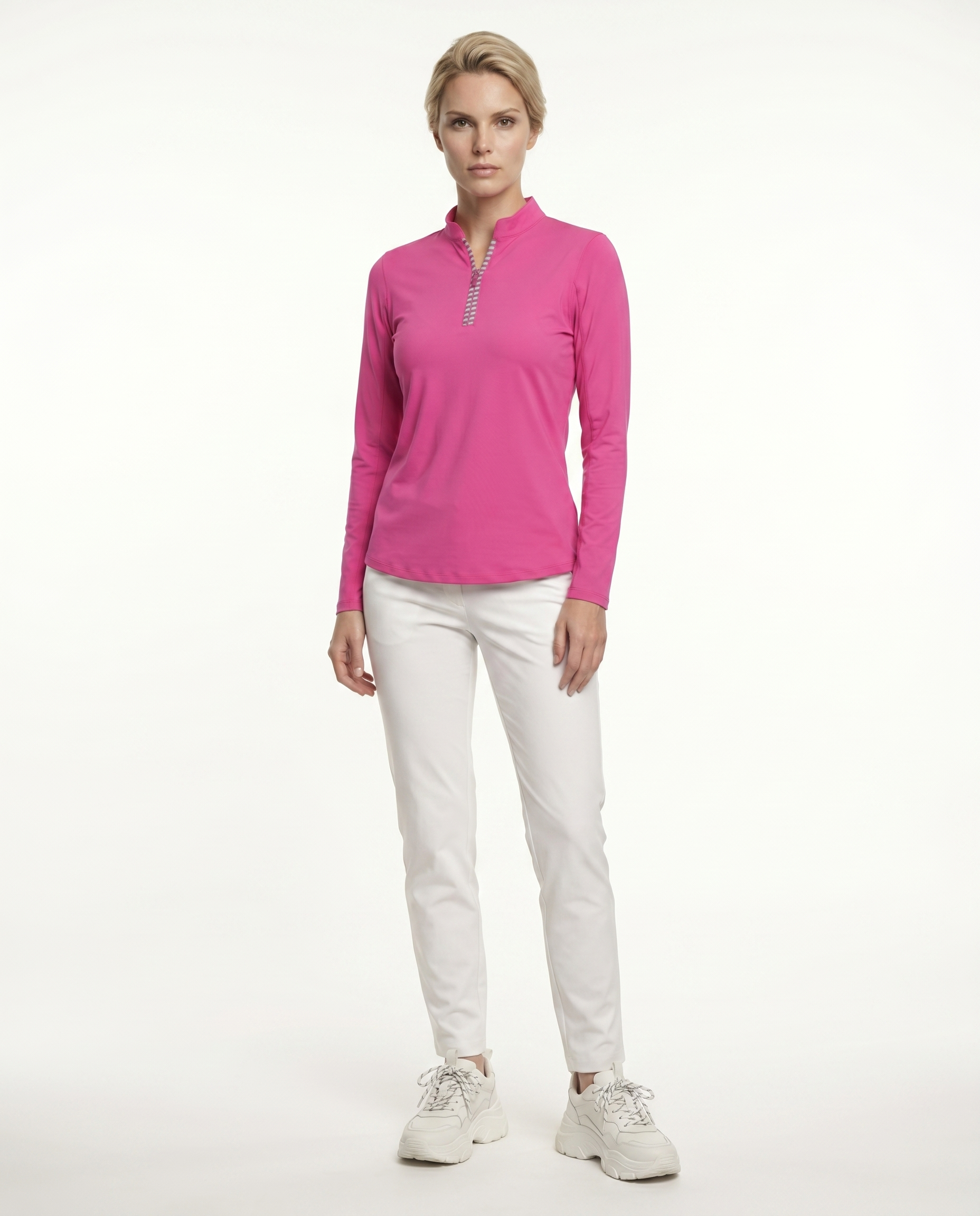 Solid Long Sleeve Zip Mock Top 8600v1