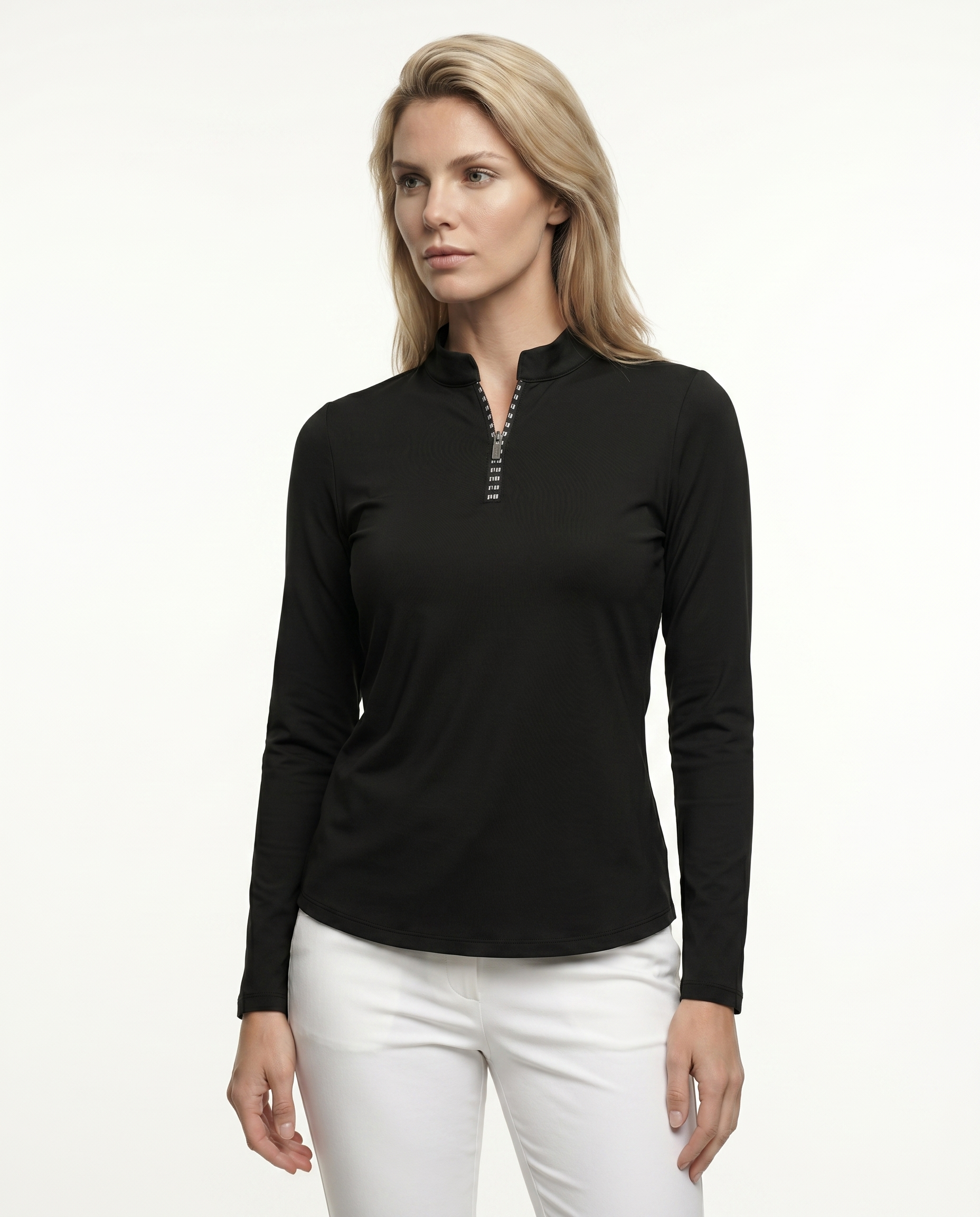 Solid Long Sleeve Zip Mock Top 8600v1
