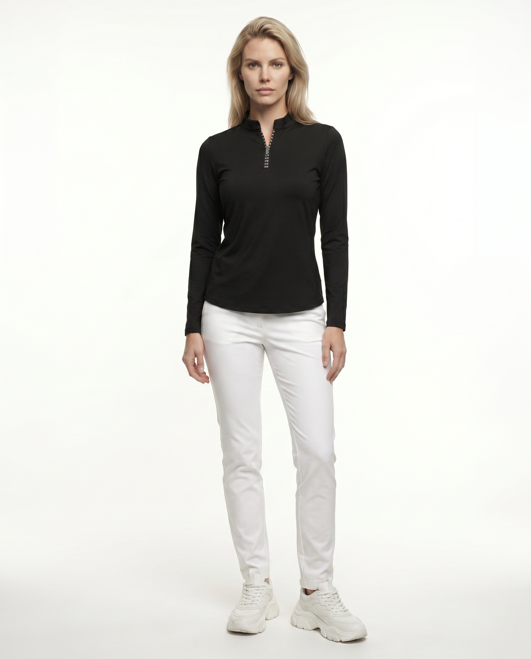 Solid Long Sleeve Zip Mock Top 8600v1