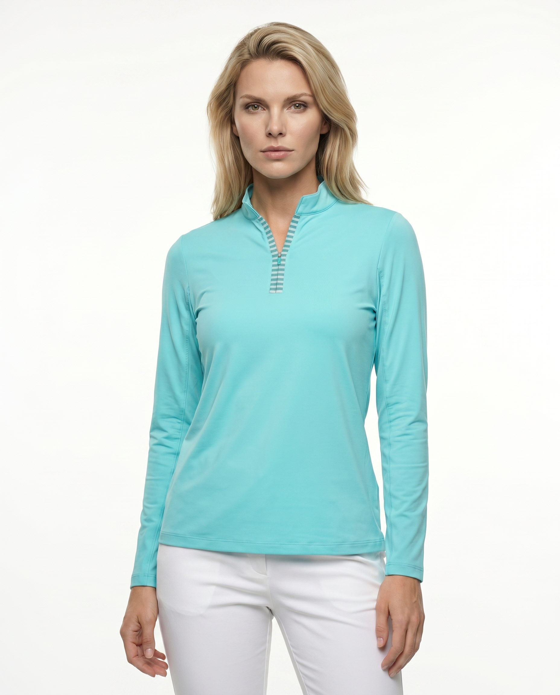 Solid Long Sleeve Zip Mock Top 8600v1