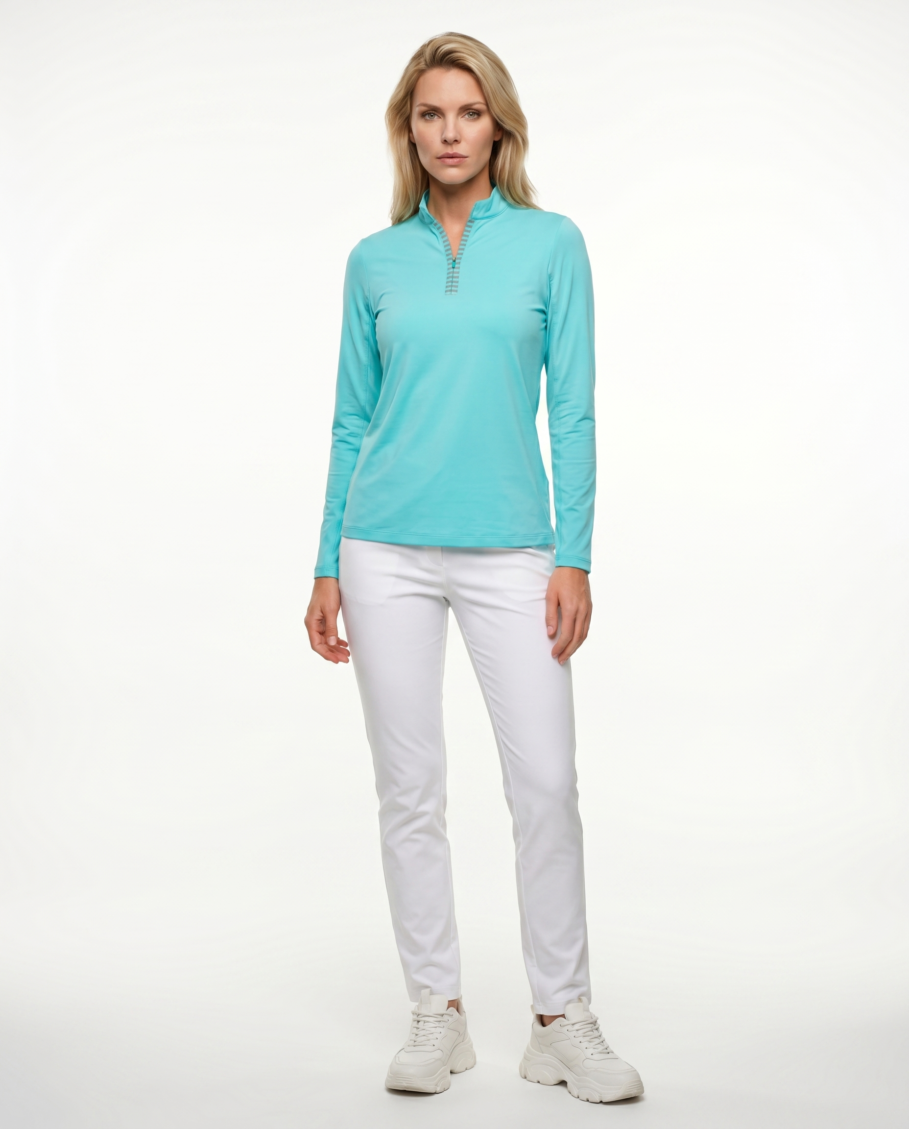 Solid Long Sleeve Zip Mock Top 8600v1