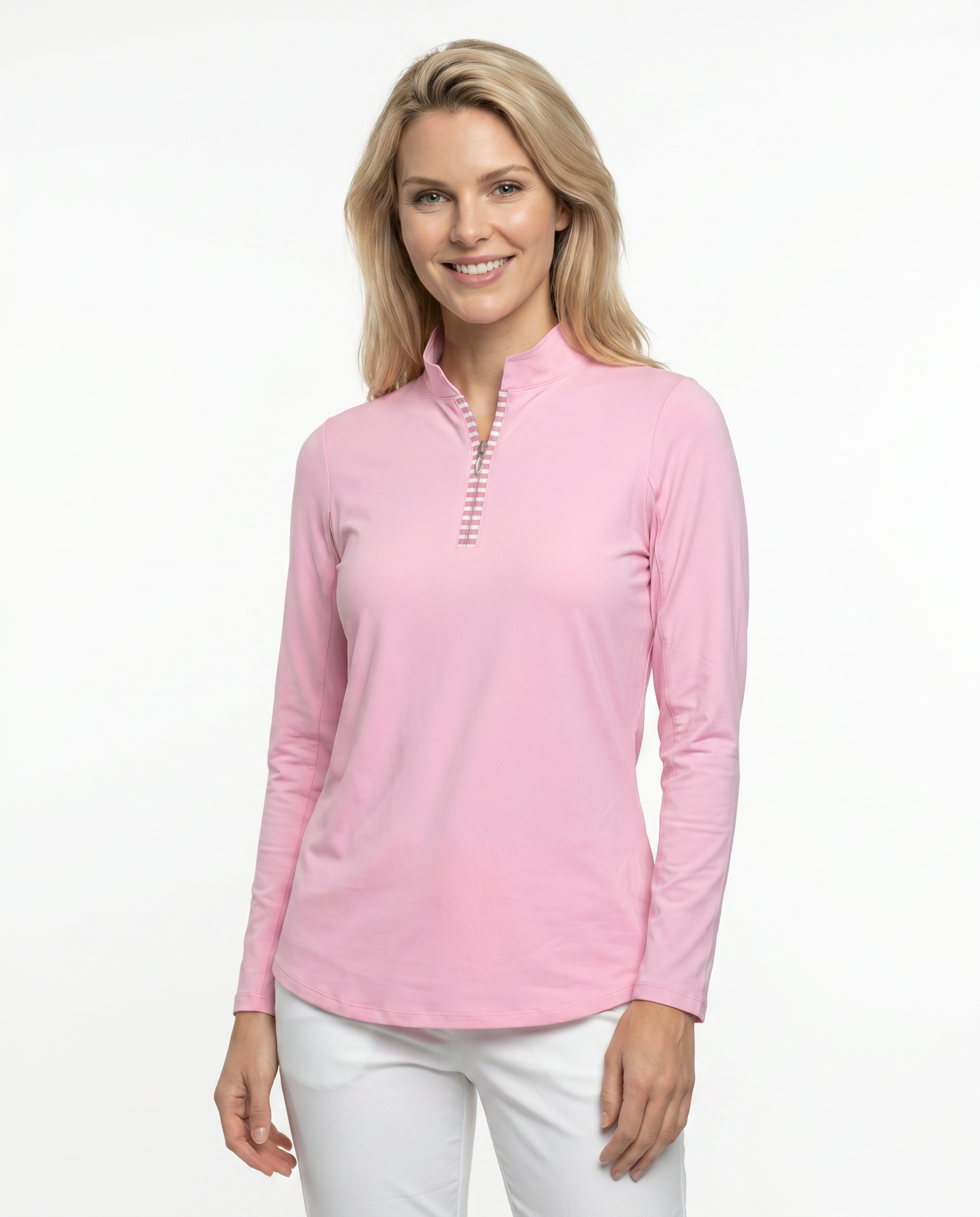 Solid Long Sleeve Zip Mock Top 8600v1