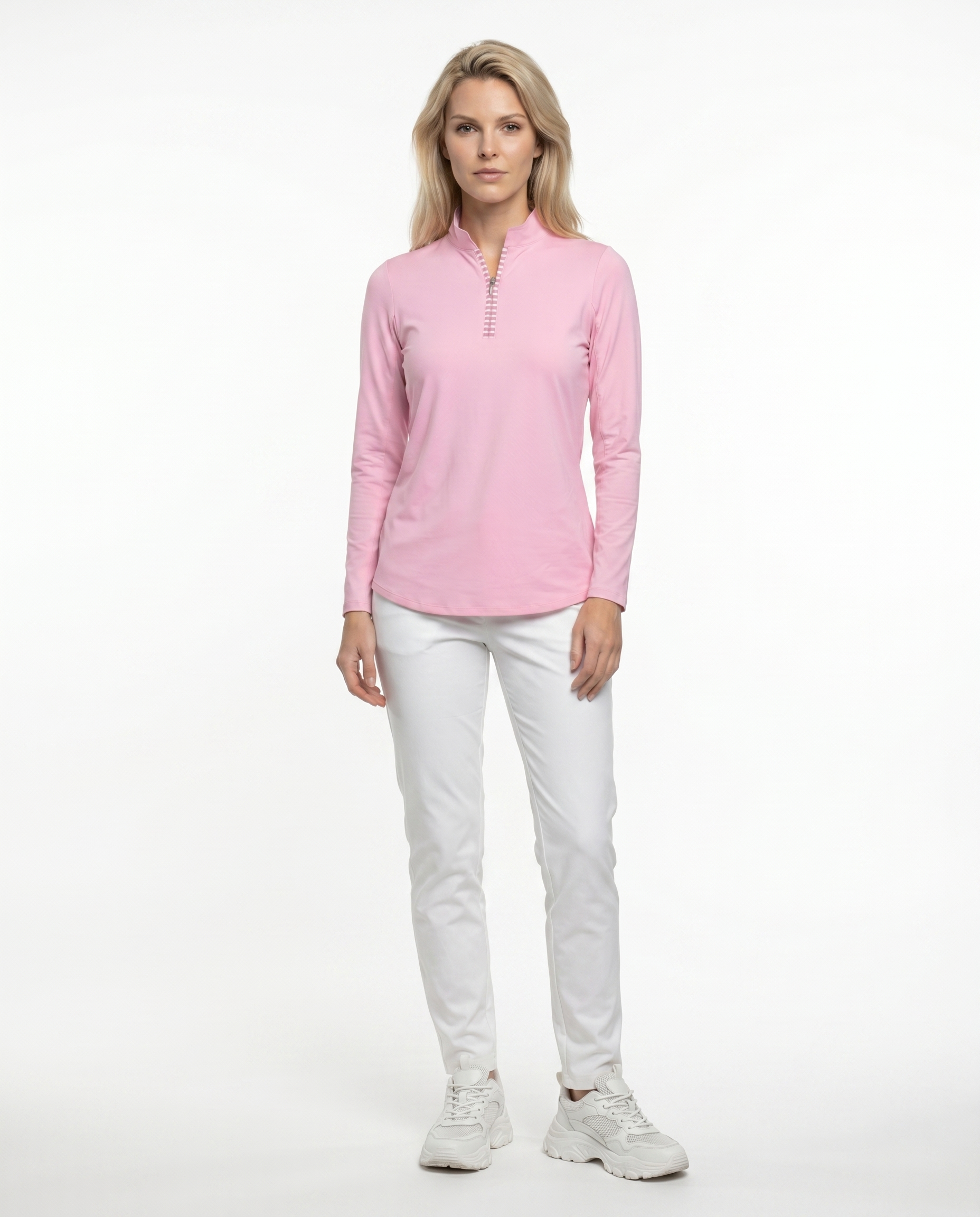 Solid Long Sleeve Zip Mock Top 8600v1