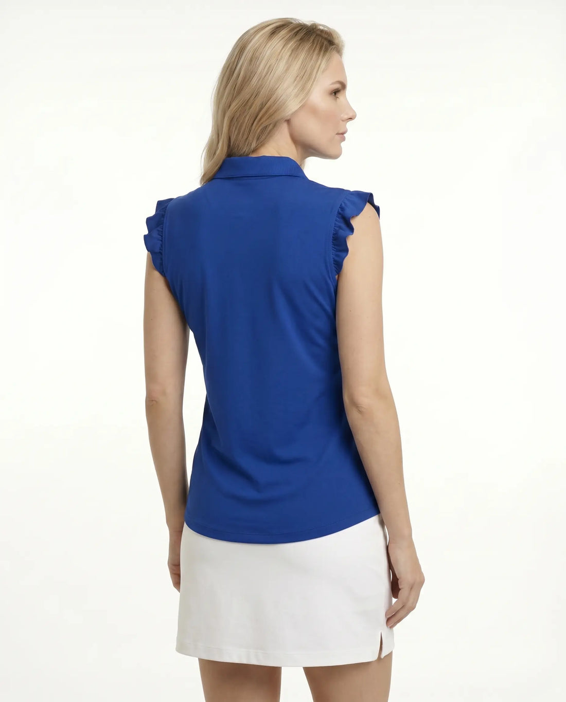 Solid Ruffle Cap Sleeve Polo Top 9800
