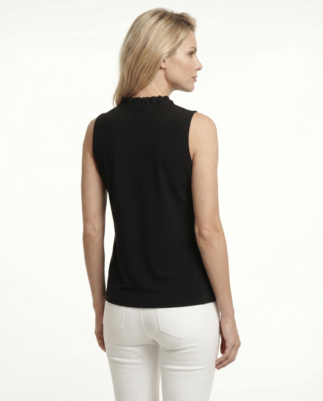 Solid Sleeveless Ruffle Portrait Neck Top 8000