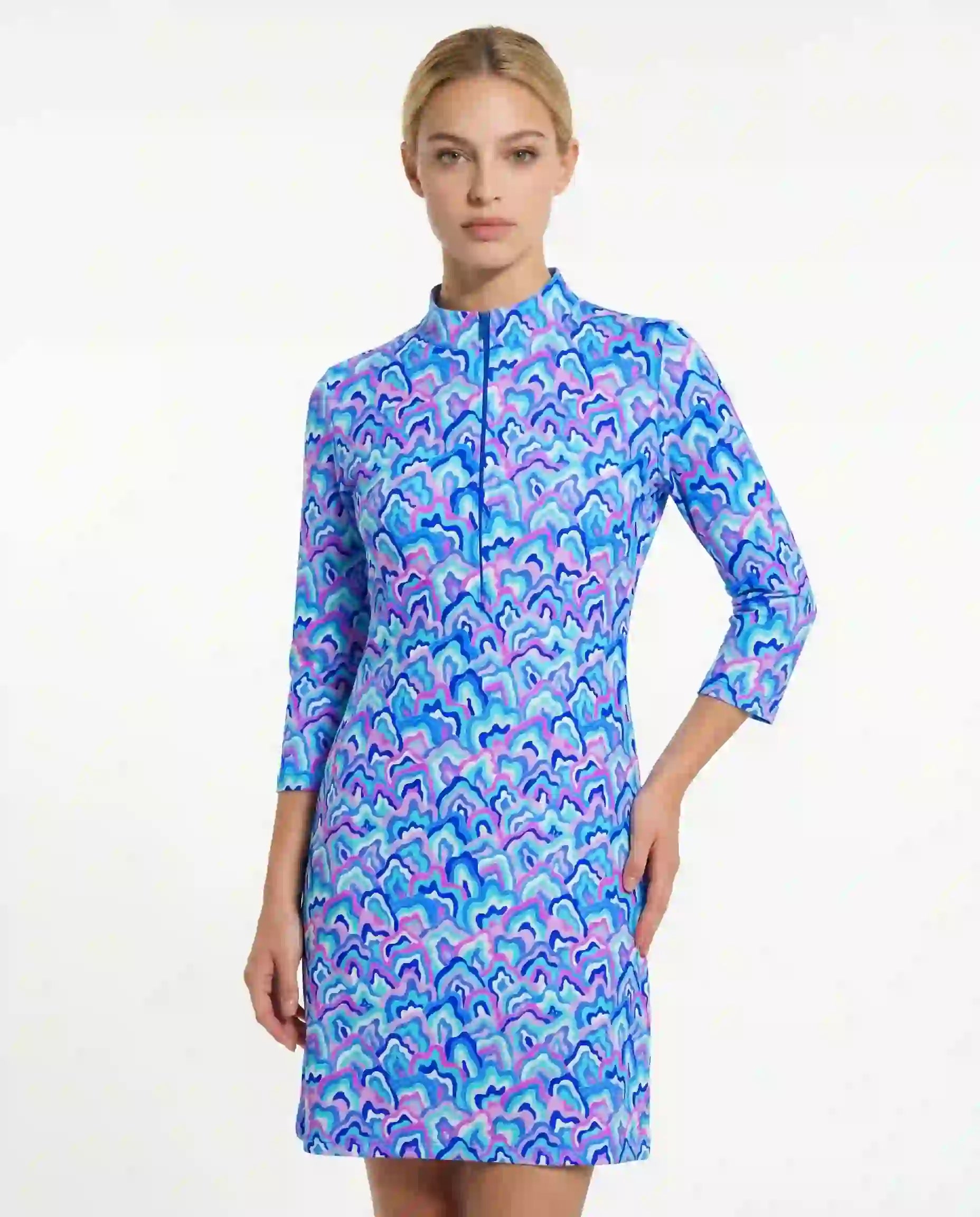Out of Course 3/4 Slit Sleeve Portrait Neckline & Mock Zip Collar 50Z54