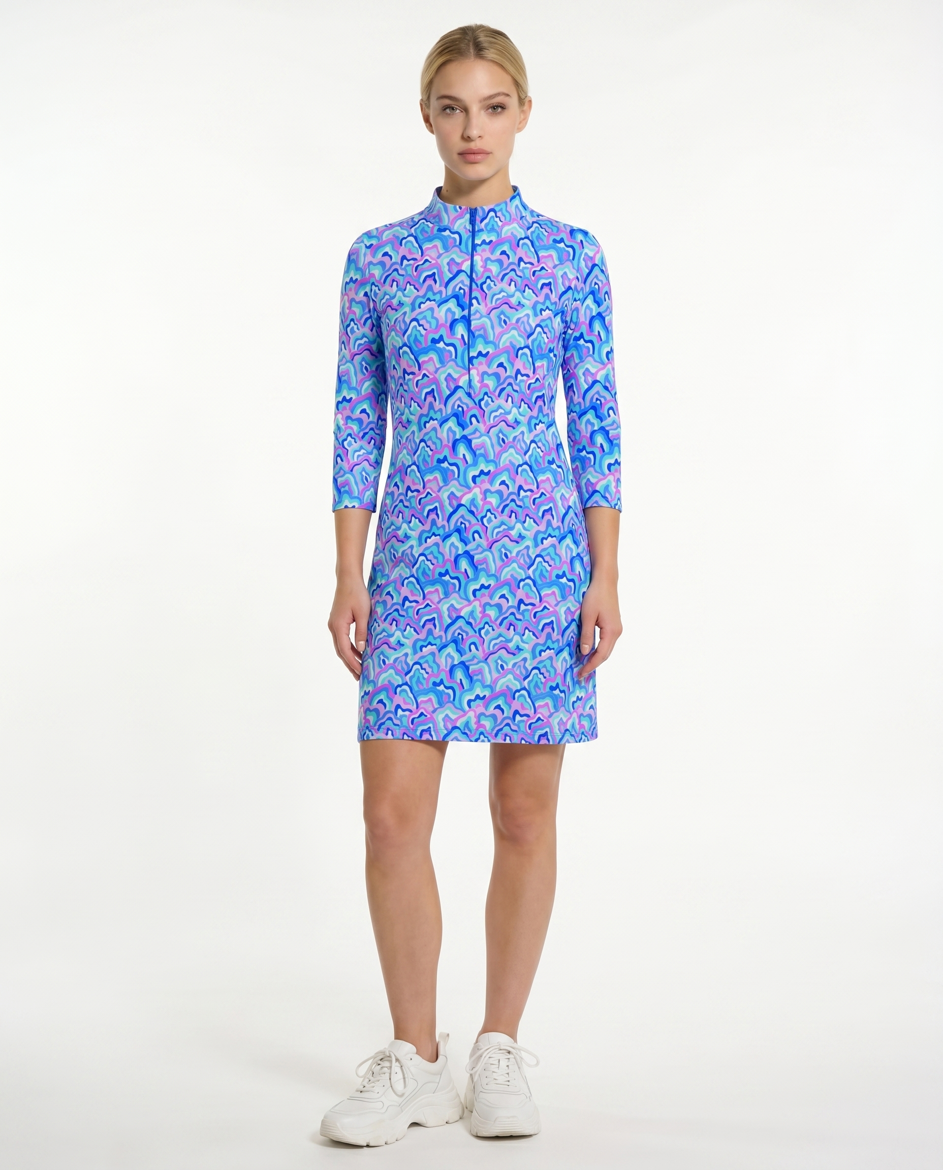 Out of Course 3/4 Slit Sleeve Portrait Neckline & Mock Zip Collar 50Z54
