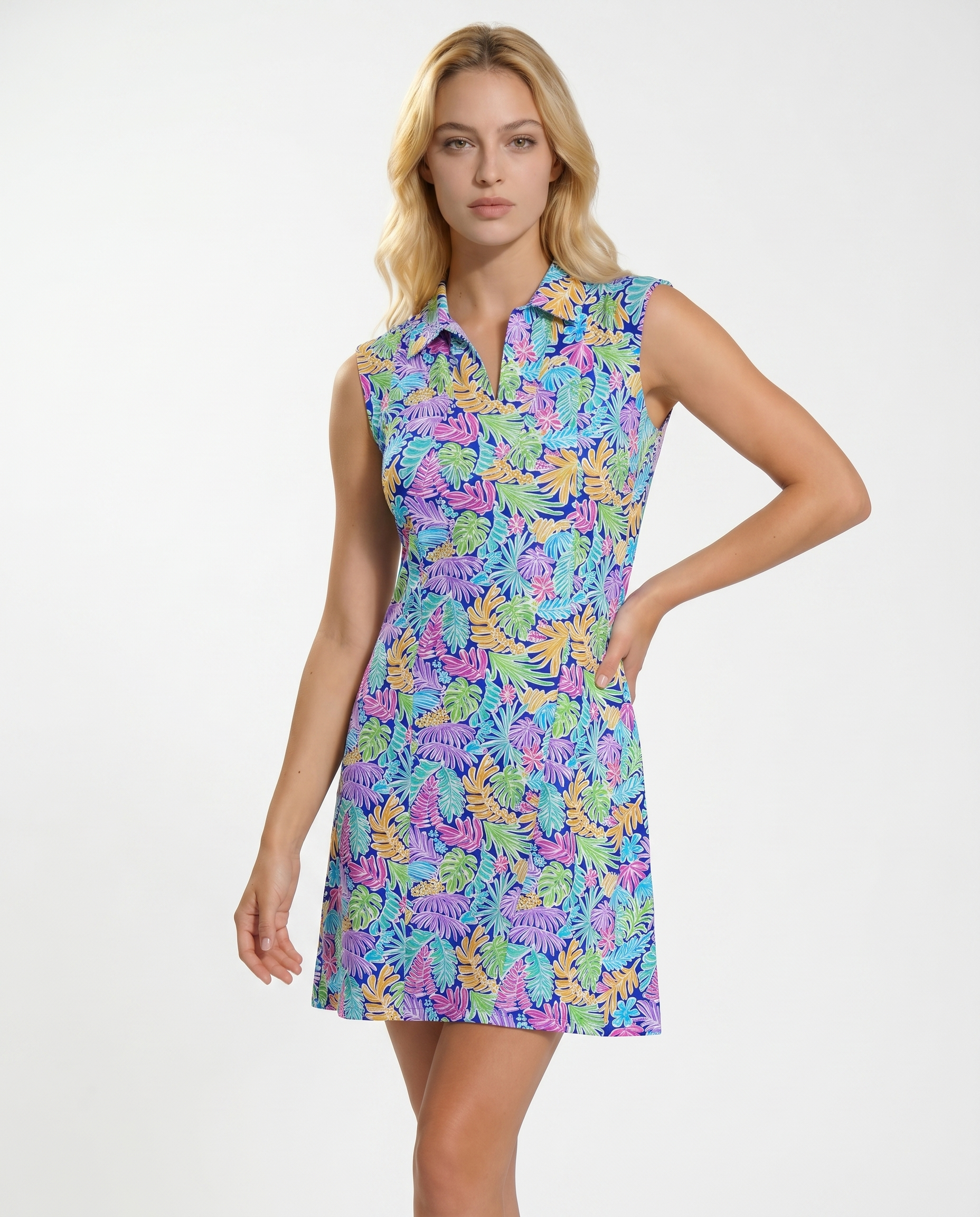 Deep Forest Polo Neck Cap Sleeve Dress 67Z44