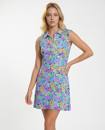 Deep Forest Polo Neck Cap Sleeve Dress 67Z44