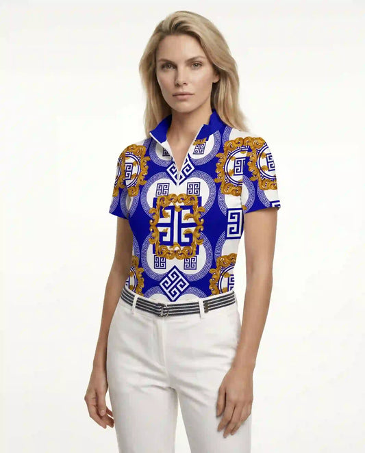 Mozzafiato Short Sleeve Zip Mock Top 85Z29