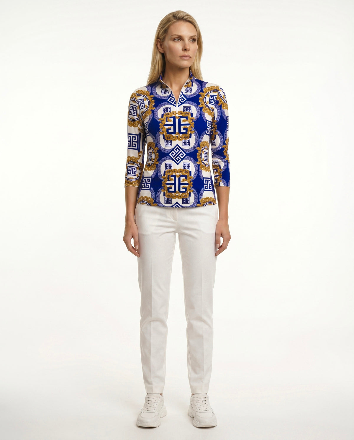 Mozzafiato 3/4 Sleeve Zip Mock Top 68Z29