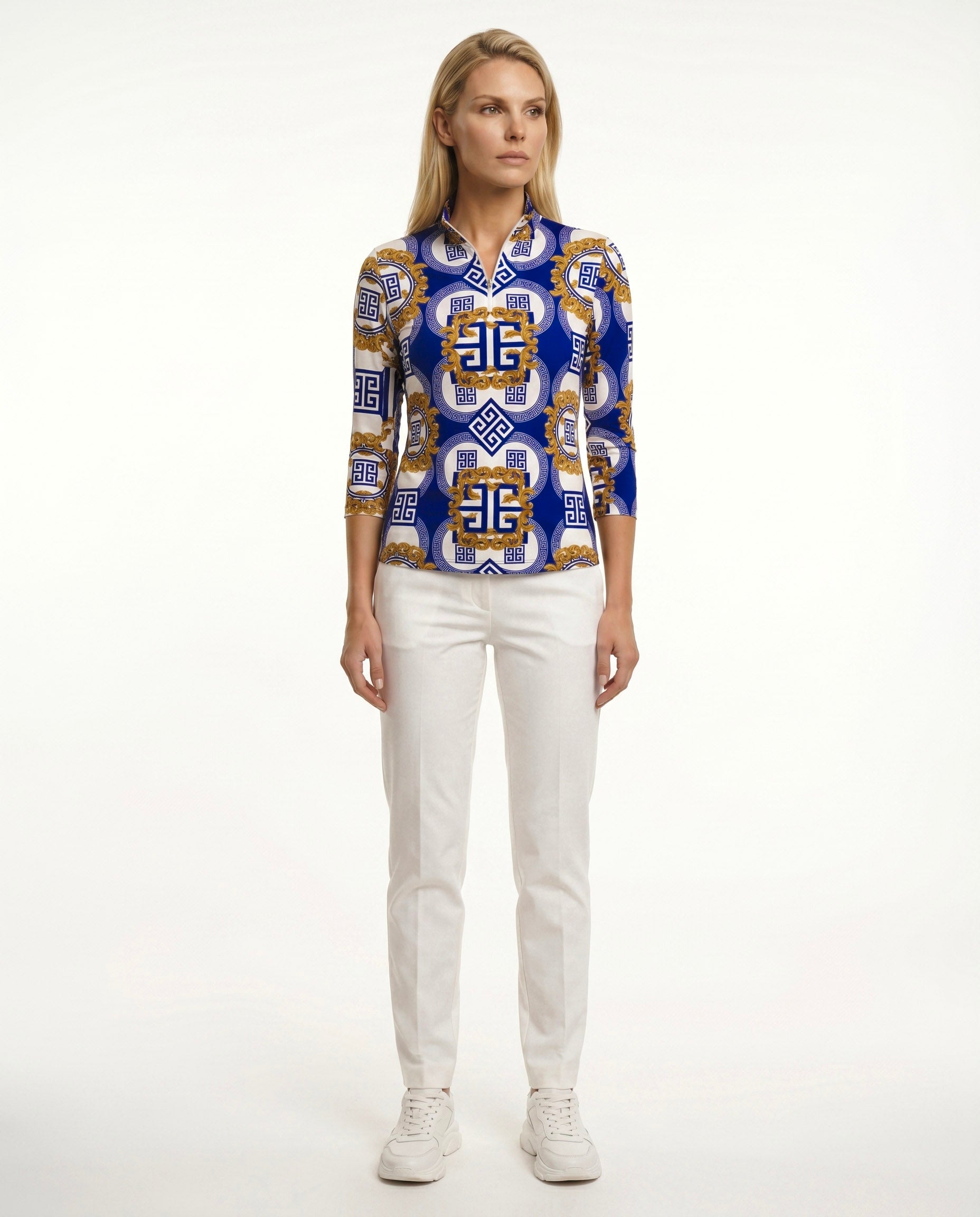 Mozzafiato 3/4 Sleeve Zip Mock Top 68Z29