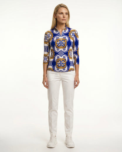 Mozzafiato 3/4 Sleeve Zip Mock Top 68Z29