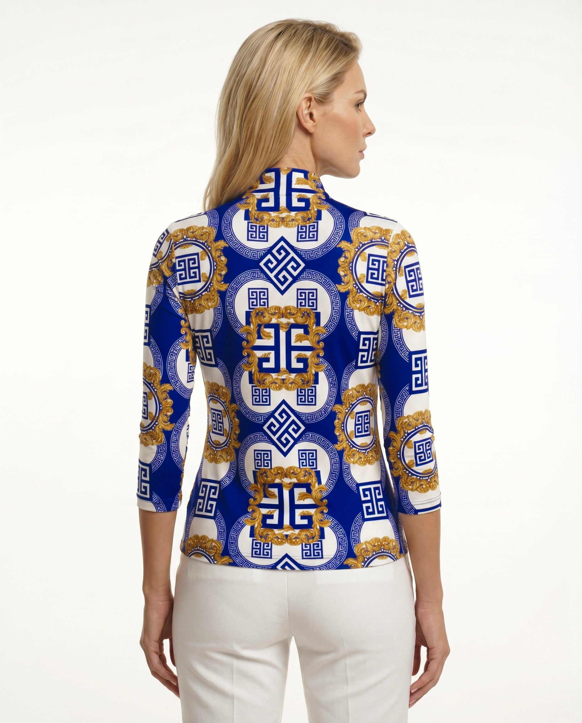 Mozzafiato 3/4 Sleeve Zip Mock Top 68Z29