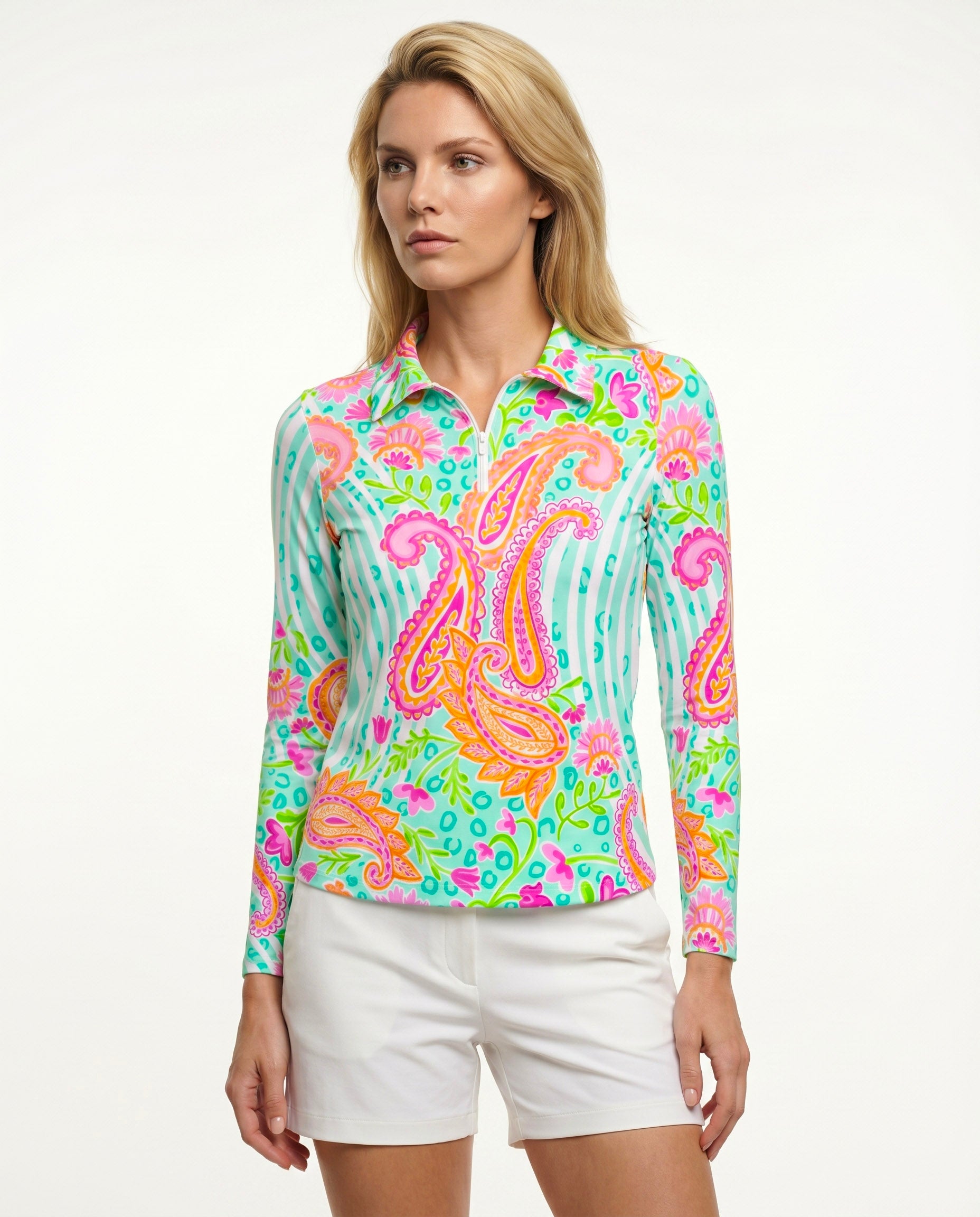 Sweet Caroline Long Sleeve Polo Top 84Z18