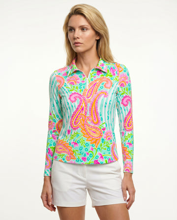 Sweet Caroline Long Sleeve Polo Top 84Z18