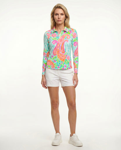 Sweet Caroline Long Sleeve Polo Top 84Z18