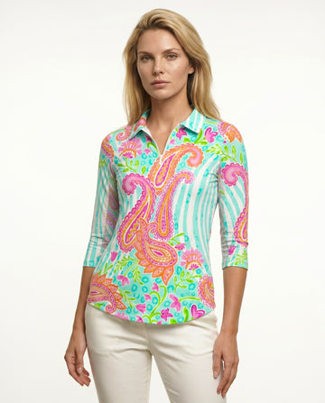 Sweet Caroline 3/4 Sleeve Polo Top 48Z18