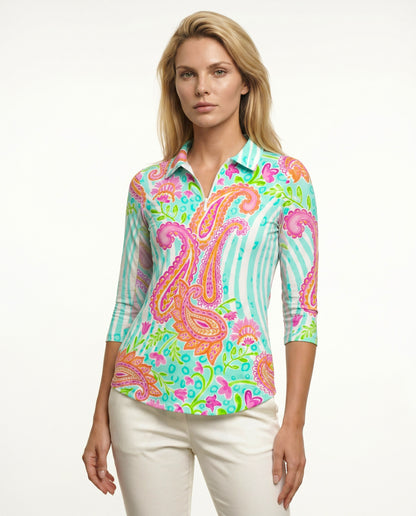 Sweet Caroline 3/4 Sleeve Polo Top 48Z18