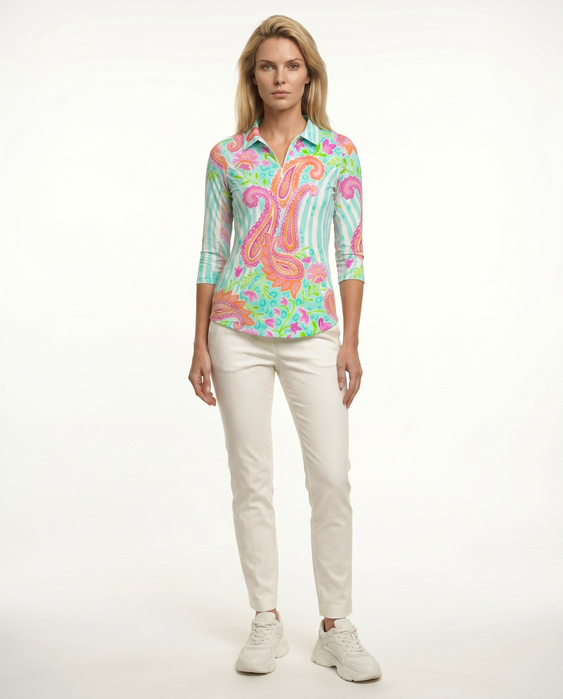 Sweet Caroline 3/4 Sleeve Polo Top 48Z18
