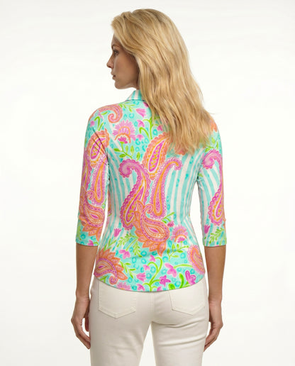 Sweet Caroline 3/4 Sleeve Polo Top 48Z18