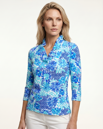 Bella Jardin 3/4 Sleeve Ruffle Portrait Neck Top 76Z25