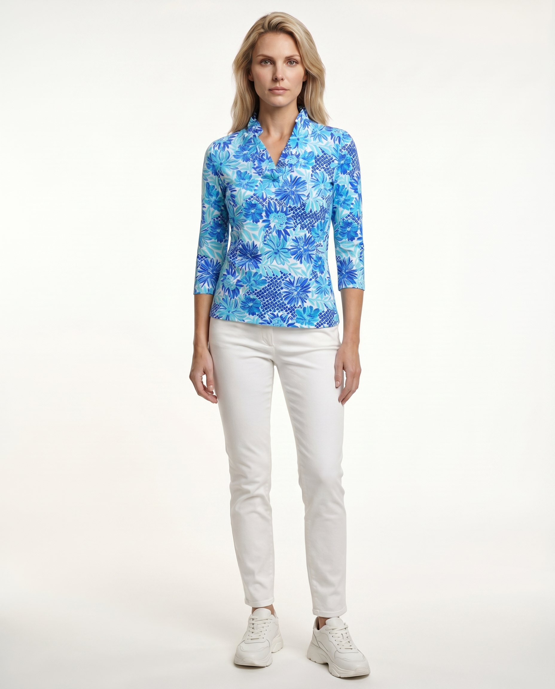 Bella Jardin 3/4 Sleeve Ruffle Portrait Neck Top 76Z25